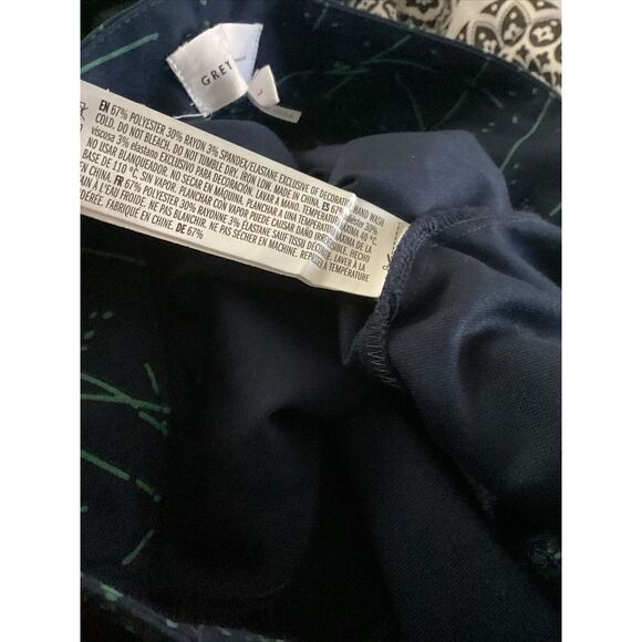 Grey Lab Printed Cropped Trouser Pants Belt Size Large High Rise Blue Green $125 - Picture 6 of 7
